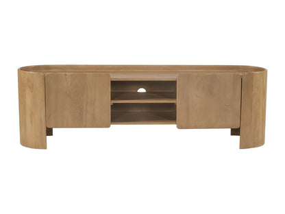 Meuble TV Japandi Arrondi en Bois De Manguier 2 Portes - Islara