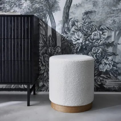 Tabouret Japandi Scandinave Bouclette Blanche – Klaus