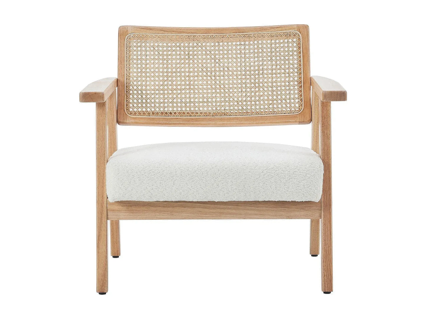 Fauteuil Japandi Bouclette Écru Et Cannage - Tim