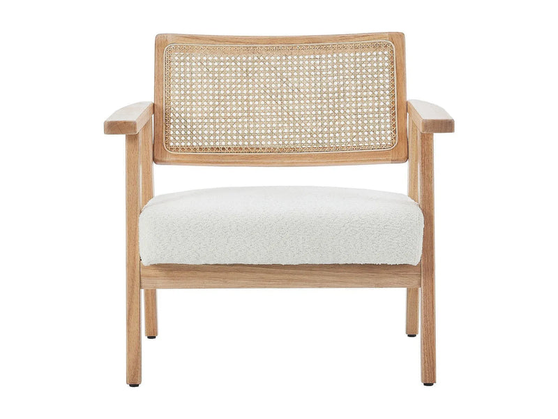 Fauteuil Japandi Bouclette Écru Et Cannage - Tim