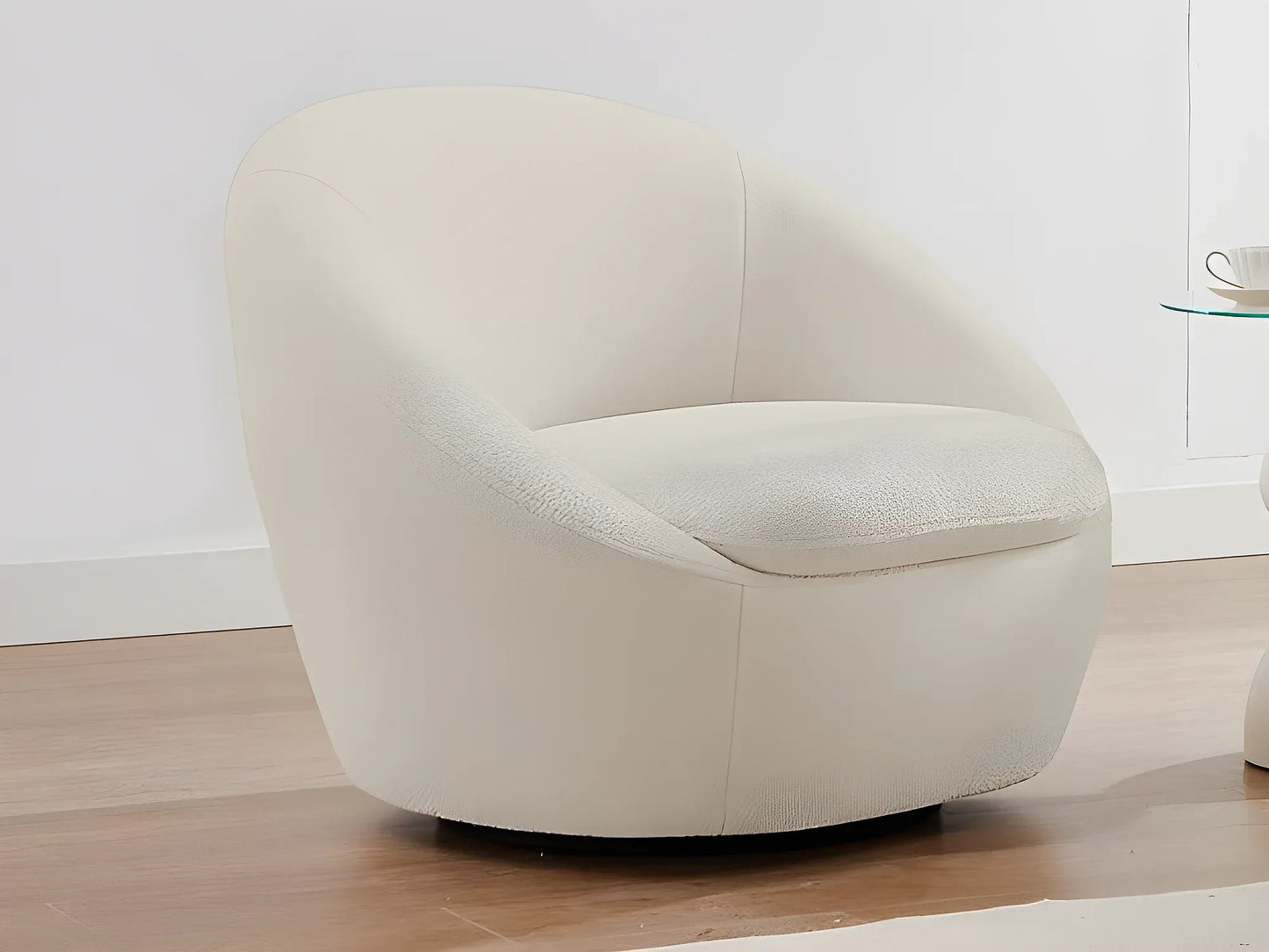 Fauteuil Japandi Pivotant Bouclette Blanc - Lacara