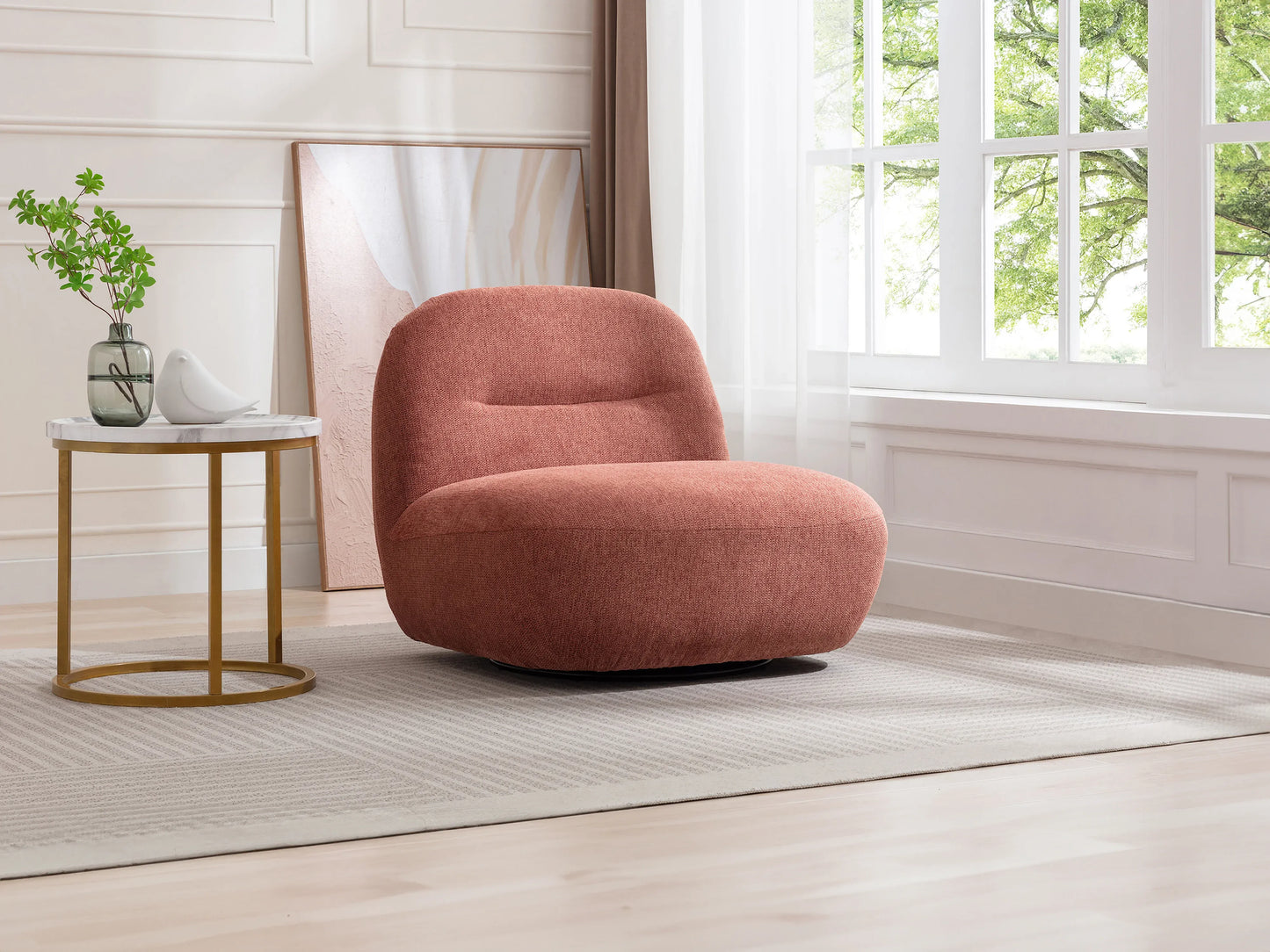 Fauteuil Japandi Pivotant Texturé Terracotta - Pozeti