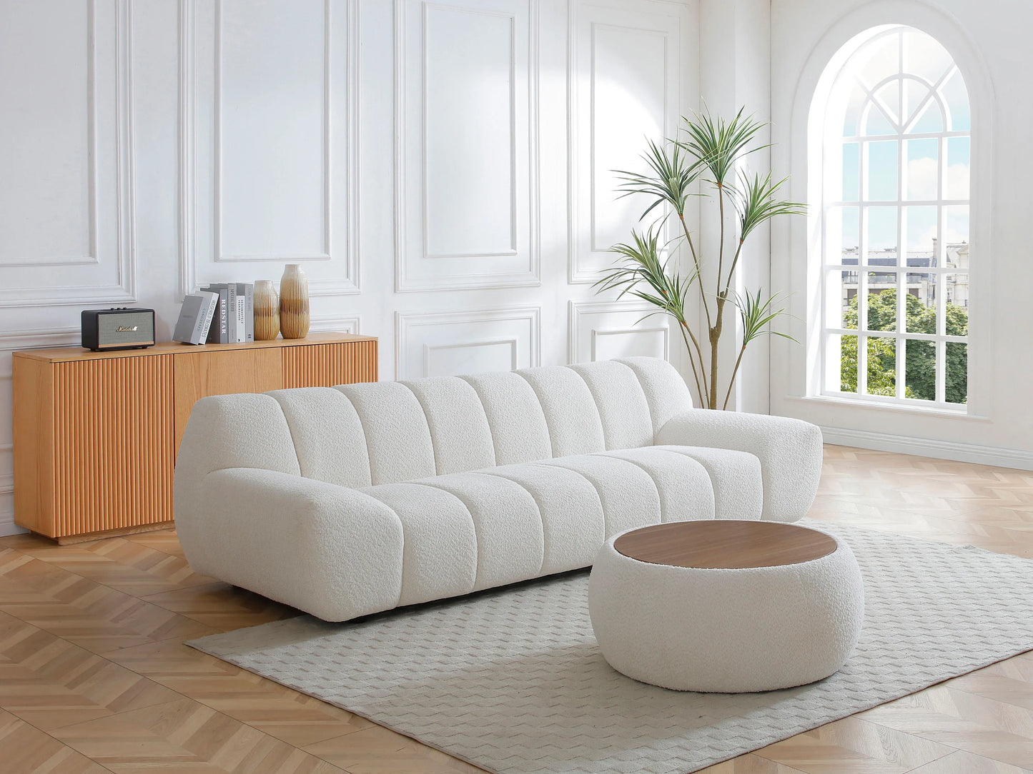 Table Basse Japandi Coffre Bouclette Blanche - Sorieli
