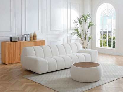 Table Basse Japandi Coffre Bouclette Blanche - Sorieli