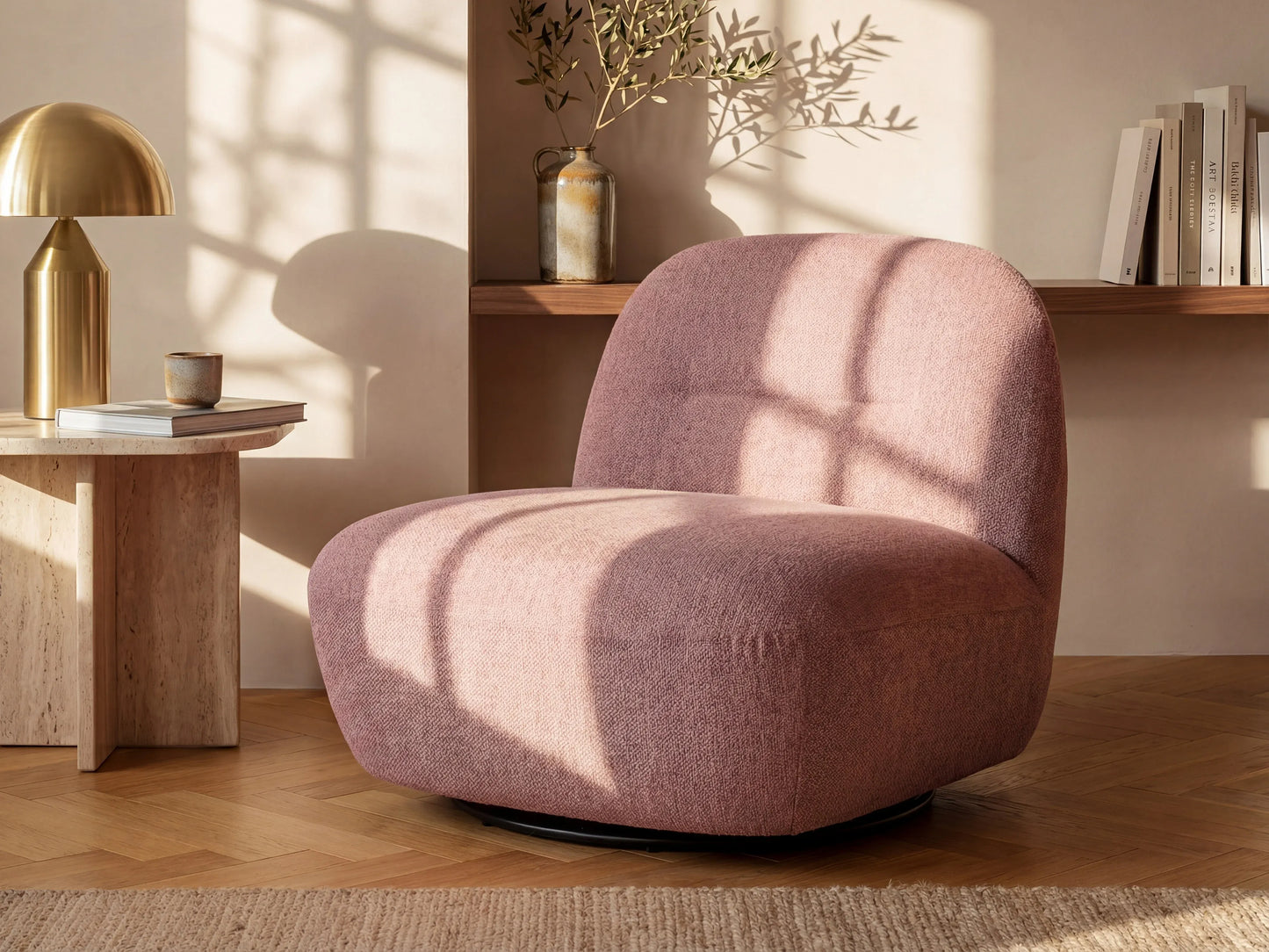Fauteuil Japandi Pivotant Texturé Rouge - Pozeti