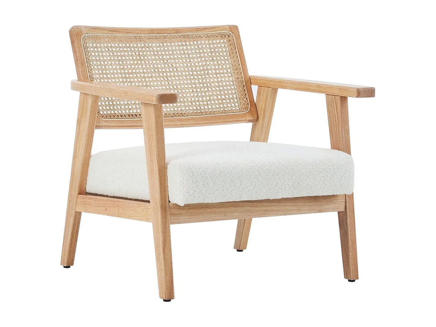 Fauteuil Japandi Bouclette Écru Et Cannage - Tim