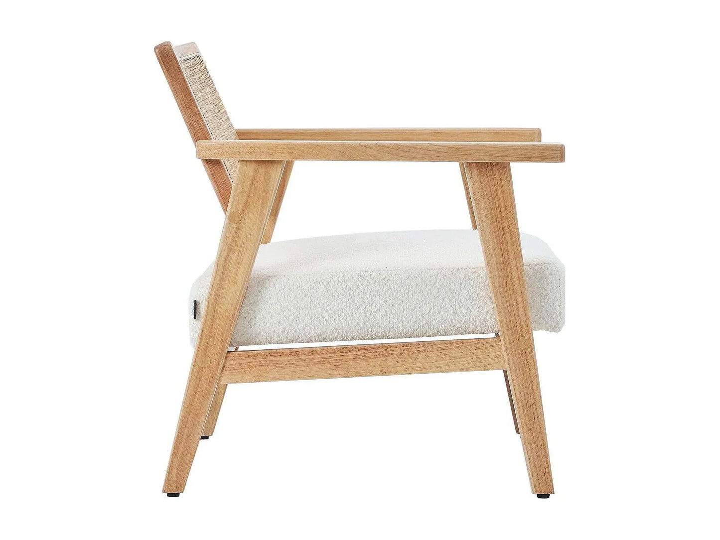 Fauteuil Japandi Bouclette Écru Et Cannage - Tim
