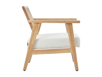 Fauteuil Japandi Bouclette Écru Et Cannage - Tim