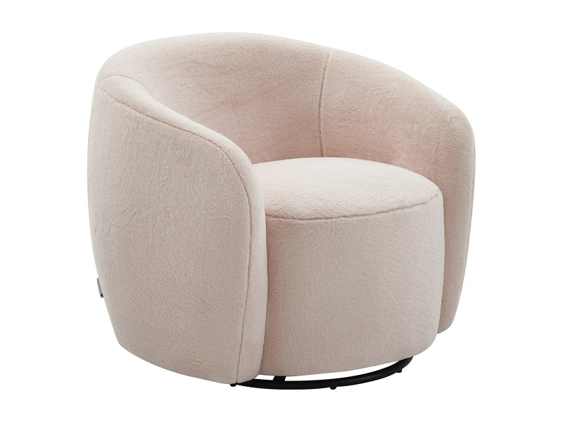 Fauteuil Japandi Pivotant Fausse Fourrure Rose - Vereide