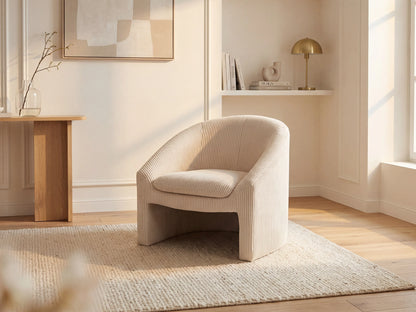 Fauteuil Japandi Velours Côtelé Crème - Ossana