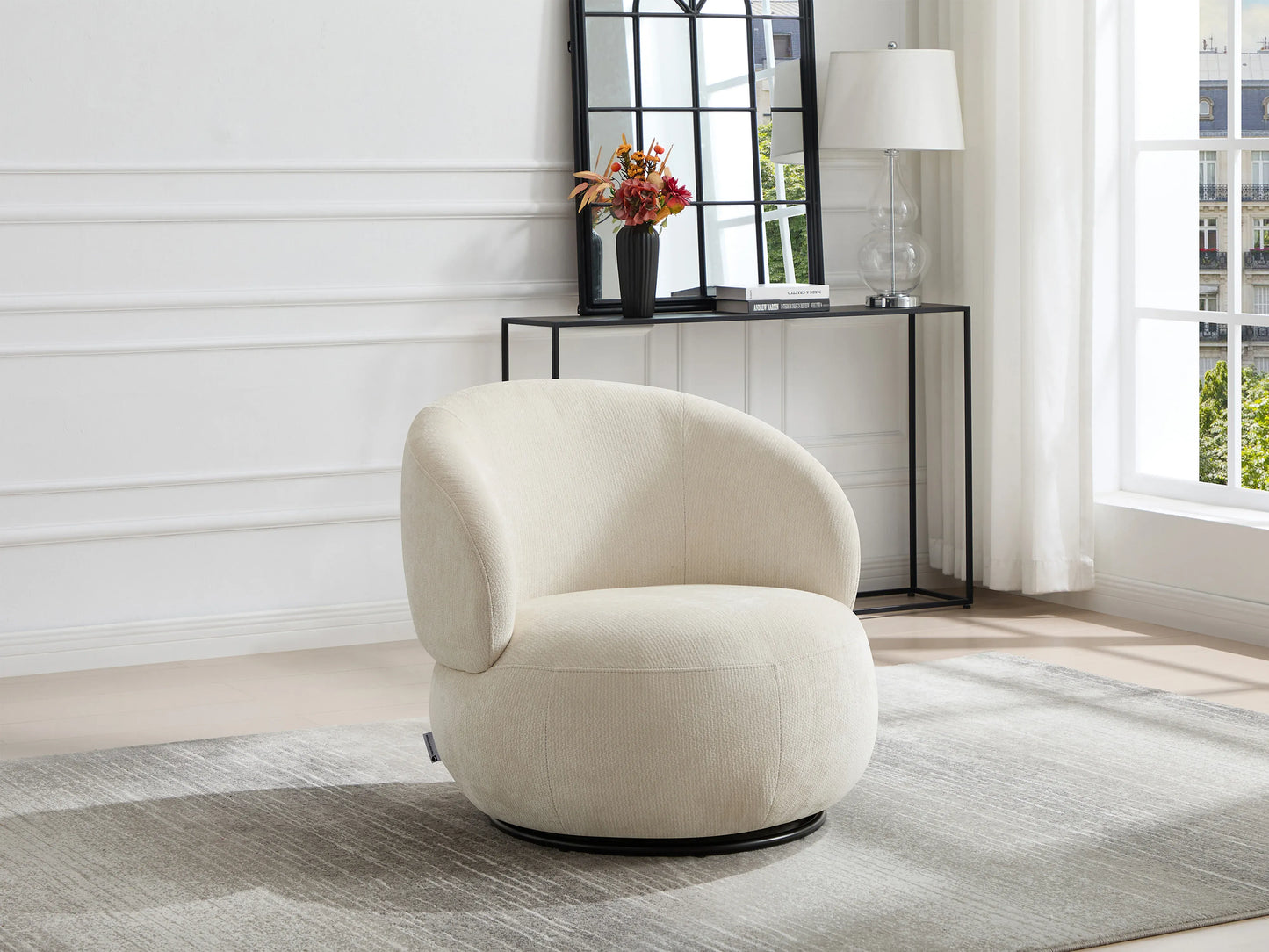 Fauteuil Japandi Rotatif Texturé Beige - Lacazo