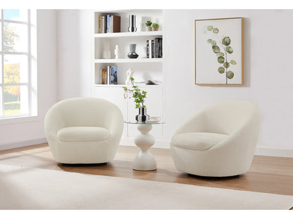 Fauteuil Japandi Pivotant Bouclette Blanc - Lacara