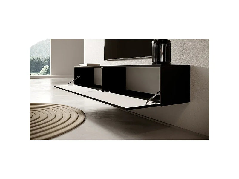 Meuble TV Japandi Noir Façade Fraisée 175 CM - Veldio