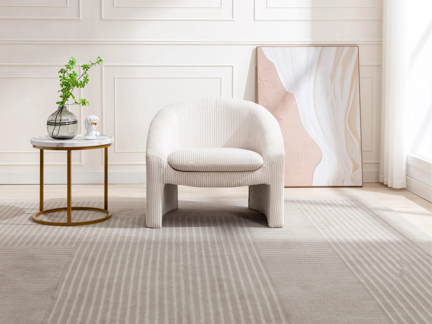 Fauteuil Japandi Velours Côtelé Crème - Ossana