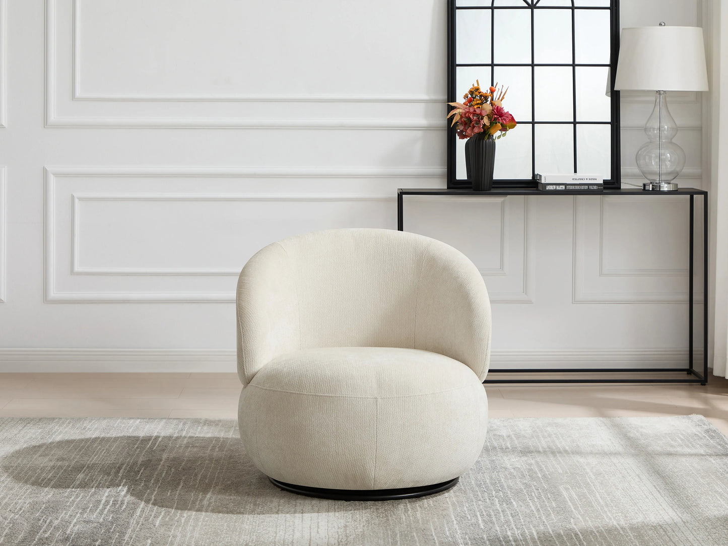 Fauteuil Japandi Rotatif Texturé Beige - Lacazo