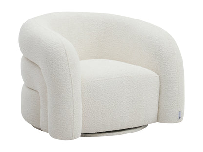 Fauteuil Japandi Arrondi Pivotant Bouclette Blanc - Lapiota