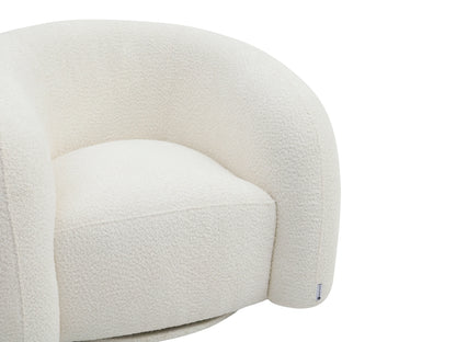 Fauteuil Japandi Arrondi Pivotant Bouclette Blanc - Lapiota