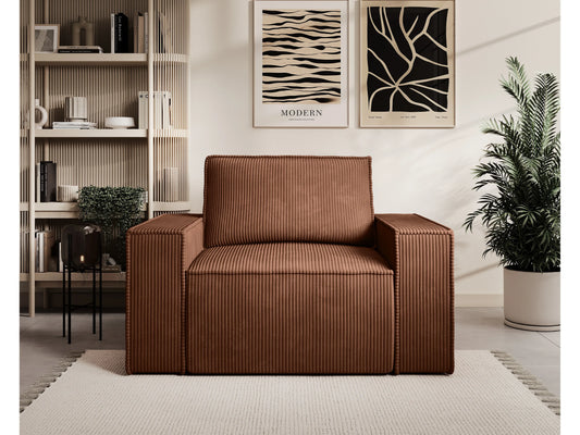 Fauteuil Japandi Velours Côtelé Terracotta - Amelia