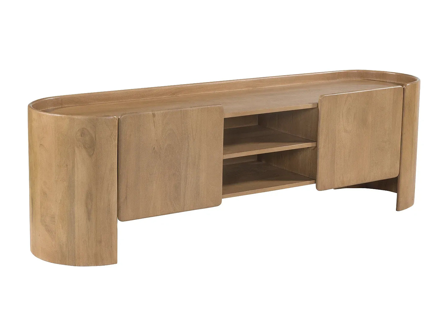 Meuble TV Japandi Arrondi en Bois De Manguier 2 Portes - Islara