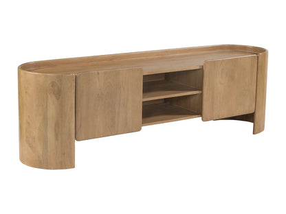 Meuble TV Japandi Arrondi en Bois De Manguier 2 Portes - Islara