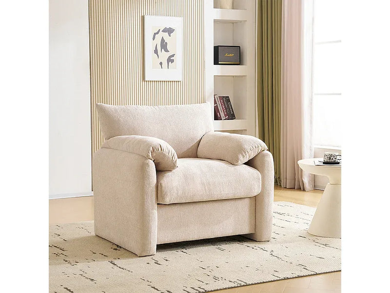 Fauteuil Japandi Chenille Surdimensionné Beige - Design