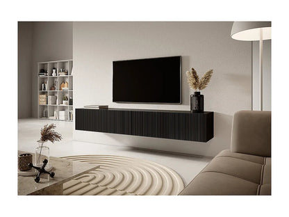Meuble TV Japandi Noir Façade Fraisée 175 CM - Veldio