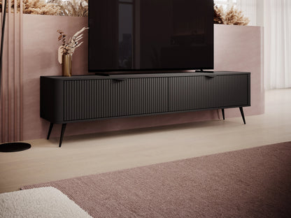 Meuble TV Japandi 2 Portes MDF Noir - Elonaria