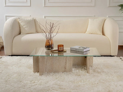 Table Basse Japandi Verre et Travertin - Azra