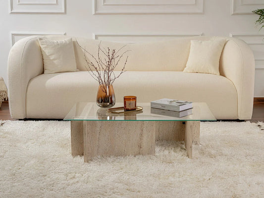 Table Basse Japandi Verre et Travertin - Azra