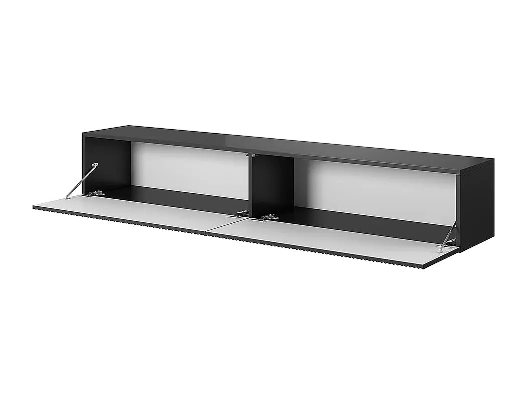Meuble TV Japandi Noir Façade Fraisée 175 CM - Veldio