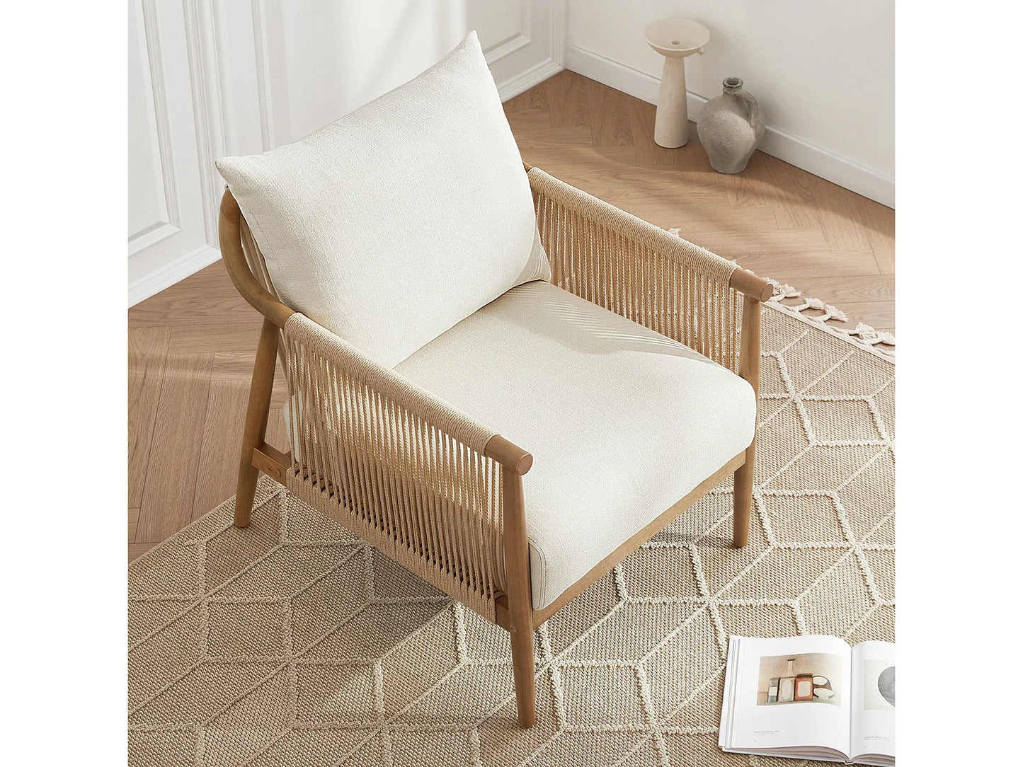 Fauteuil Japandi Bohème Bois Massif - Moderne
