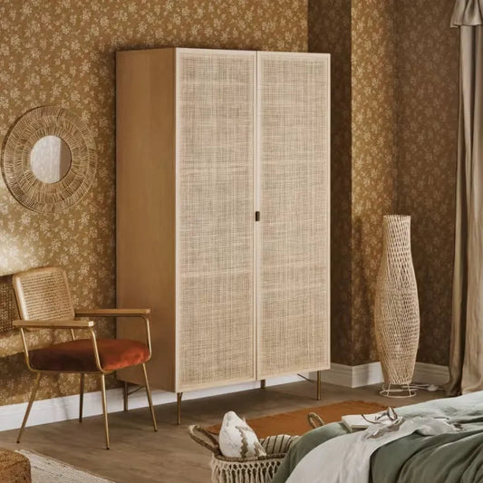 Armoire Japandi 2 Portes Rotin Tressé – Solstice II