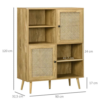 Bibliothèque Japandi 2 Portes 4 Niches Style Bohème – Homcom