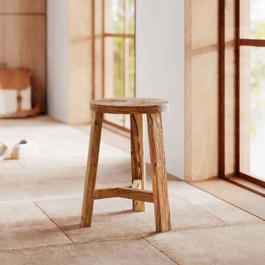 Tabouret Japandi Rond Teck Recyclé H45 – Lea
