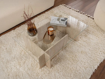 Table Basse Japandi Verre et Travertin - Azra