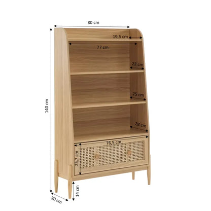 Bibliothèque Japandi Cannage Rotin & Effet Bois Chêne 3 Étagères – Pablo
