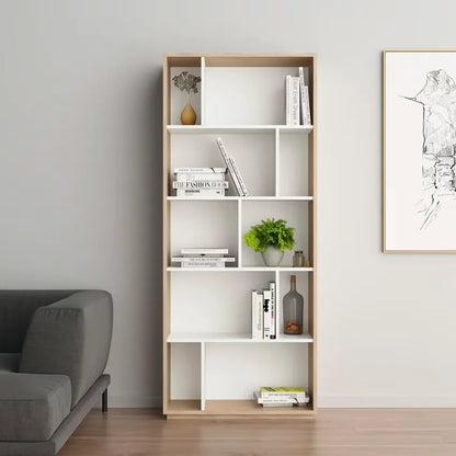 Bibliothèque Japandi Mélaminé Chêne & Blanc 191×80×32 – Nack