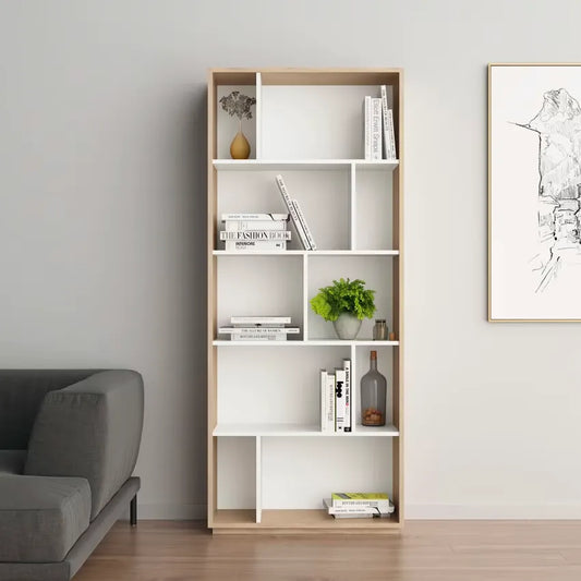 Bibliothèque Japandi Mélaminé Chêne & Blanc 191×80×32 – Nack
