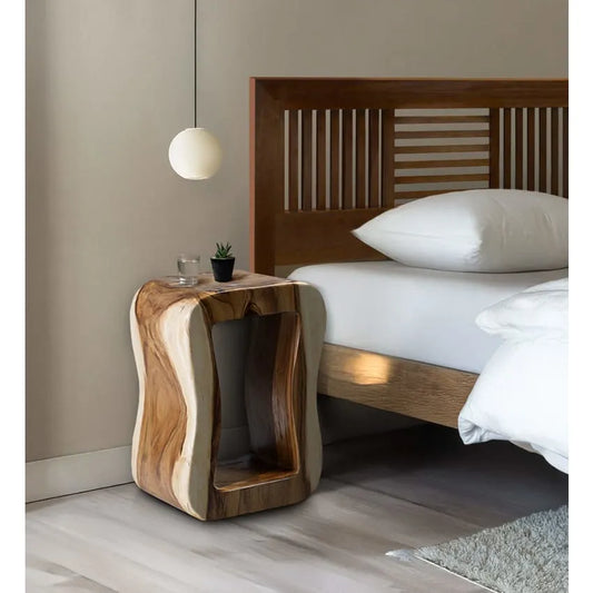 Tabouret Japandi Rectangulaire Rondin Bois Marron – Ruko