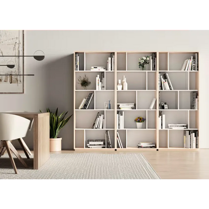 Bibliothèque Japandi Mélaminé Chêne & Blanc 191×80×32 – Nack
