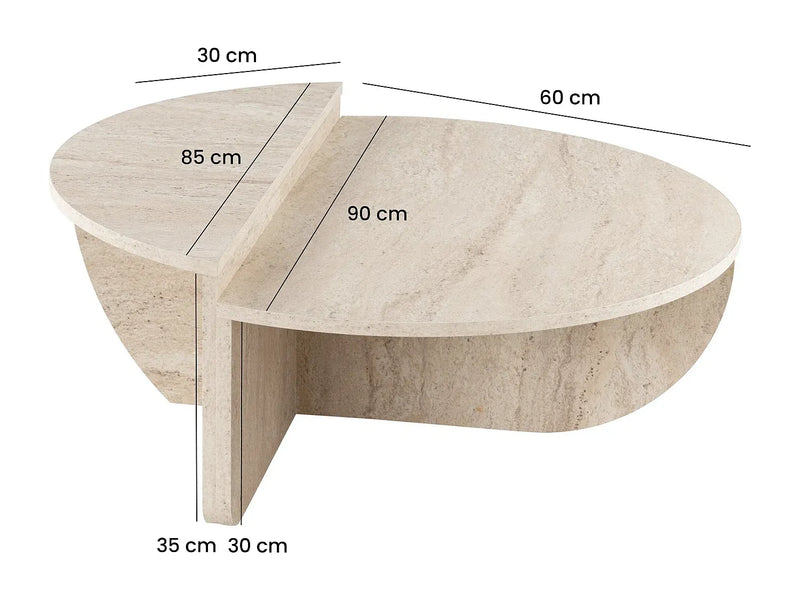Lot de 2 Tables Basses Japandi Effet Travertin - Aloeva