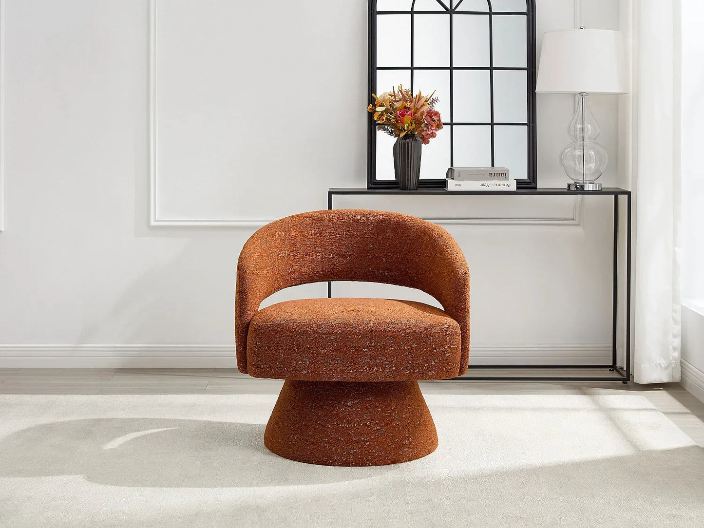 Fauteuil Japandi Pivotant Chenille Terracotta - Fedote