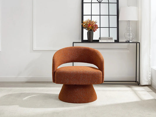Fauteuil Japandi Pivotant Chenille Terracotta - Fedote