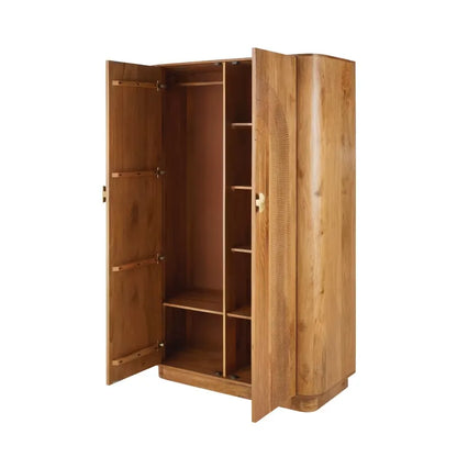 Armoire Japandi 2 Portes Mangue & Métal Doré – Aureus