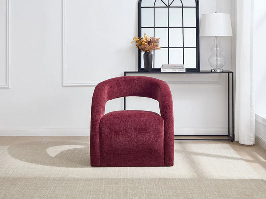 Fauteuil Japandi Chenille Bordeaux - Luciota