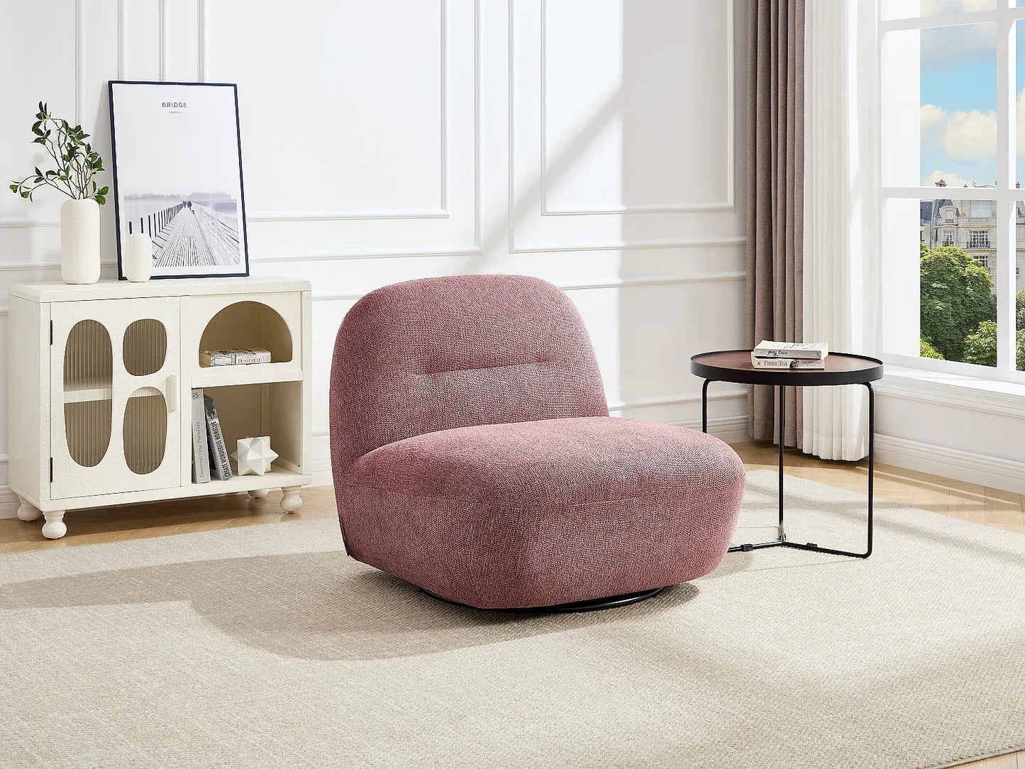 Fauteuil Japandi Pivotant Texturé Rouge - Pozeti