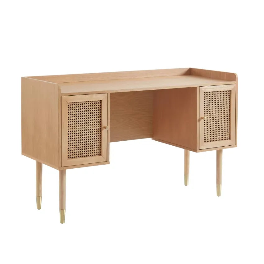 Bureau Japandi Chêne & Cannage Rotin 130 cm – Leon