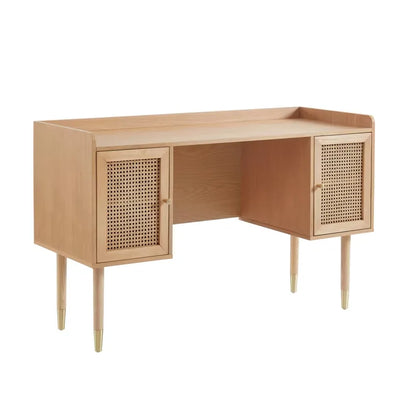 Bureau Japandi Chêne & Cannage Rotin 130 cm – Leon