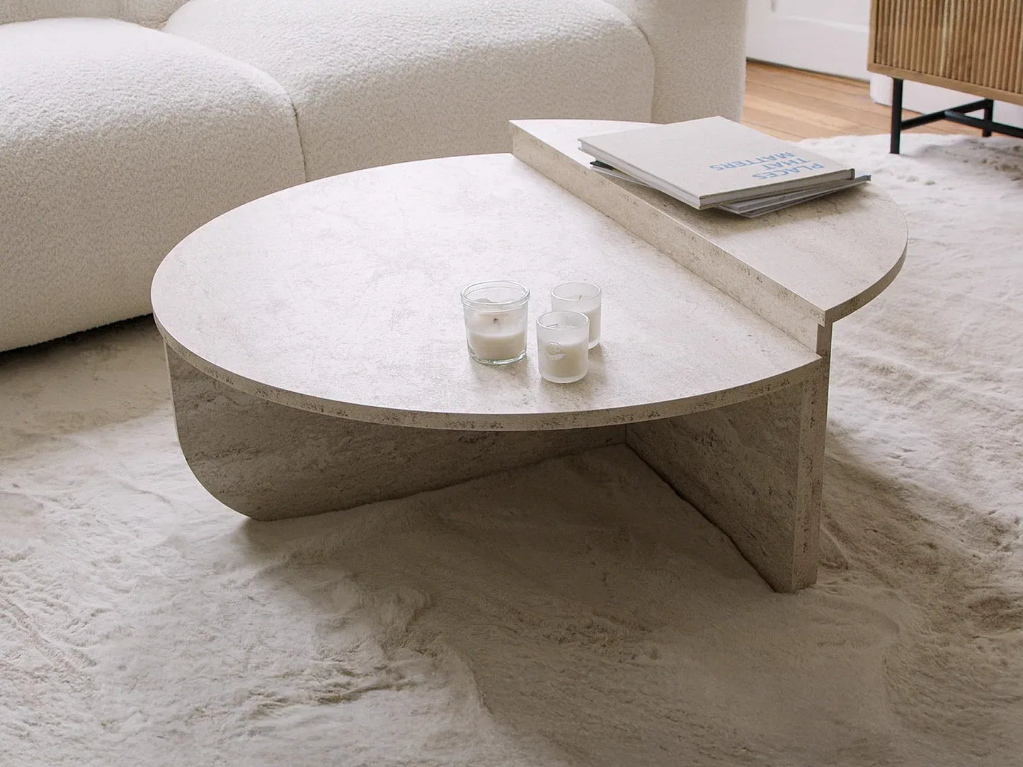 Lot de 2 Tables Basses Japandi Effet Travertin - Aloeva