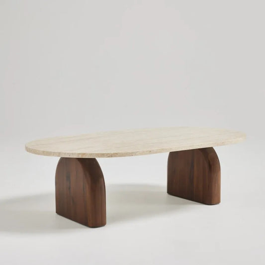 Table basse Japandi Effet Travertin & Bois – Lipali
